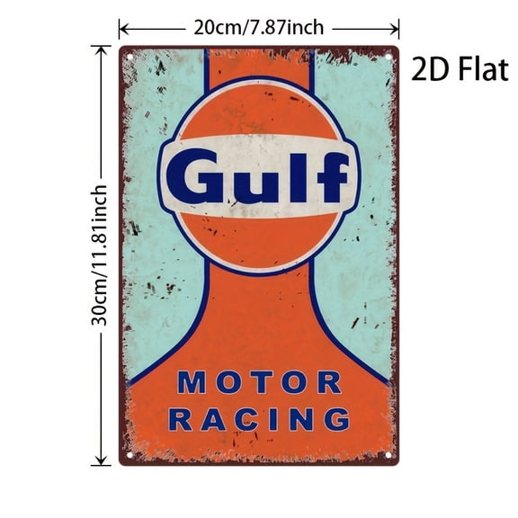 [2D Flat] Vintage Gulf Motor Racing Metal Sign - Retro 2D Flat Tin Wall Art for Cafe, Living Room, or Home Decor, Classic Motorcycle Racing Poster, Iron Material, Perfect for Room Decor