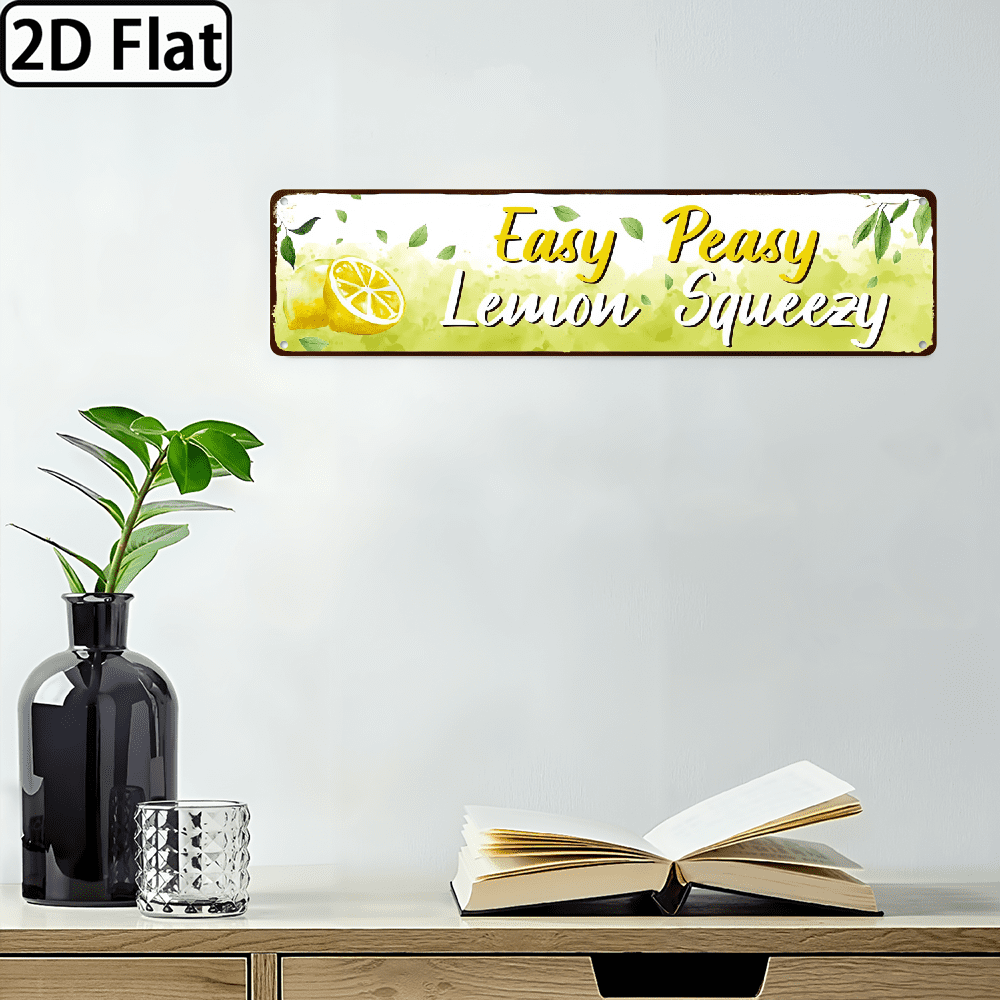 2D Flat, Vintage Lemon Themed Decorative Sign, Easy Peasy Lemon Squeezy ...