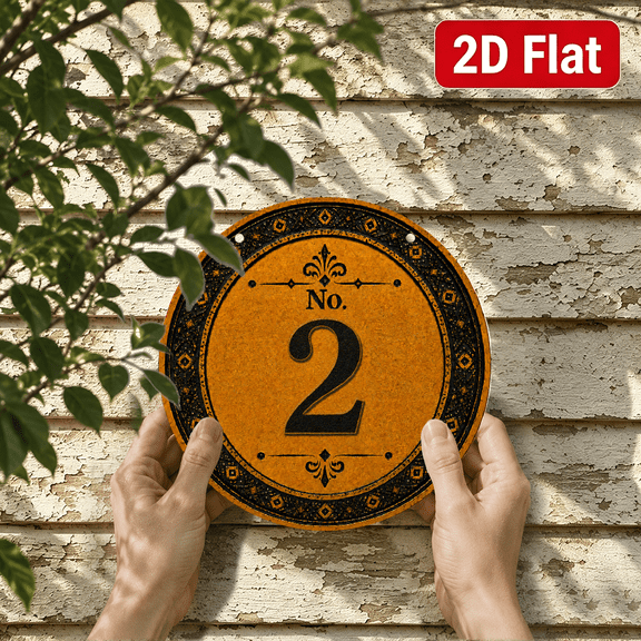 2D Flat, Vintage Number 2 Round Metal Sign, Rustic Black Gold Wall Decor Plaque, Farmhouse Address Number Sign for Front Door Porch Garage Cafe Bar Home Decoration