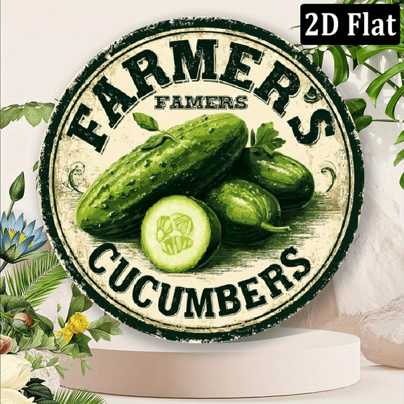 2D Flat, Vintage Sign Rustic Vintage 8x8in Aluminum Sign Vintage Farmer's Market Cucumber - Waterproof Dustproof, Ideal for Home, Cafe, Bar, Garage Decor, Outdoor Decor8*8in