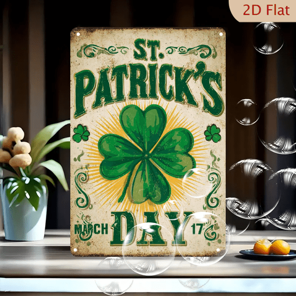 2D Flat, Vintage St Patrick'S Day Metal Wall Decor - 8x12 Inch Irish-Themed Rustic Iron Sign with Shamrock, Celtic Knots - Durable IndoorOutdoor Decoration for Home