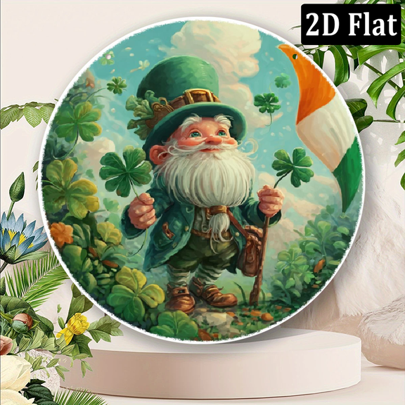 2D Flat, Vintage St Patrick's Day Wall Sign 8x8 Inch Round Decor with Shamrocks Flag, Whimsical Irish-Themed Art for Kitchen, Garden, Bar, and Home Dcor, Vintage Home Decor