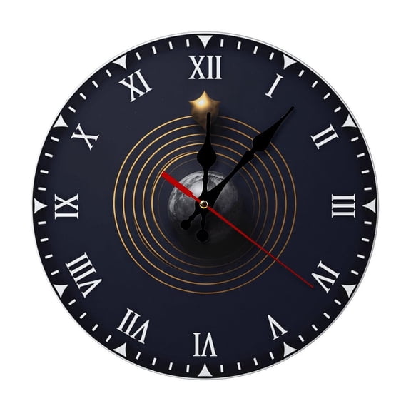 2D Flat Wall Clock Art Print, Silent Non Ticking Battery Operated,Celestial Orbit Wall Clock 2D Print Decorative for Bathroom Kitchen Bedroom 10 & 12 Inches, Ships Next Day, No Battery