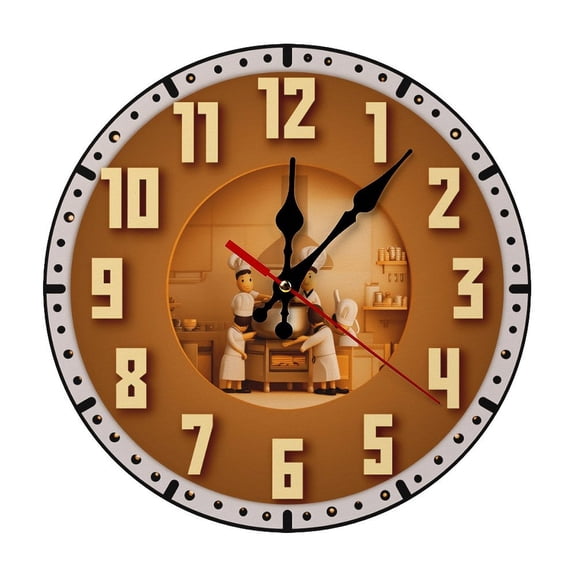 2D Flat Wall Clock Art Print, Silent Non Ticking Battery Operated,Chef Kitchen Theme Wall Clock 2D Print Decorative for Bathroom Kitchen Bedroom 10  & 12 Inches, Ships Next Day, No Battery