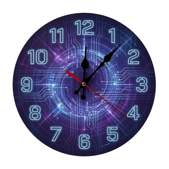 2D Flat Wall Clock Art Print, Silent Non Ticking Battery Operated,Cyber Tech Circuit Board Wall Clock Wall Clock 2D Print Decorative for Bathroom Kitchen Bedroom 10 Inch & 10in, Ships Next Day,No