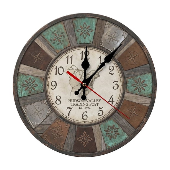 2D Flat Wall Clock Art Print, Silent Non Ticking Battery Operated,Hudson Valley Trading Post Rustic Compass Clock Wall Clock 2D Print Decorative for Bathroom Kitchen Bedroom 10 Inch & 12 Inch, Ships