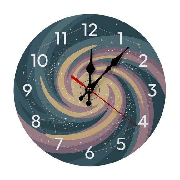 2D Flat Wall Clock Art Print, Silent Non Ticking Battery Operated,Minimal Celestial Swirl Galaxy Constellation Modern Clock Wall Clock 2D Print Decorative for Bathroom Kitchen Bedroom 10 Inch & 12 In