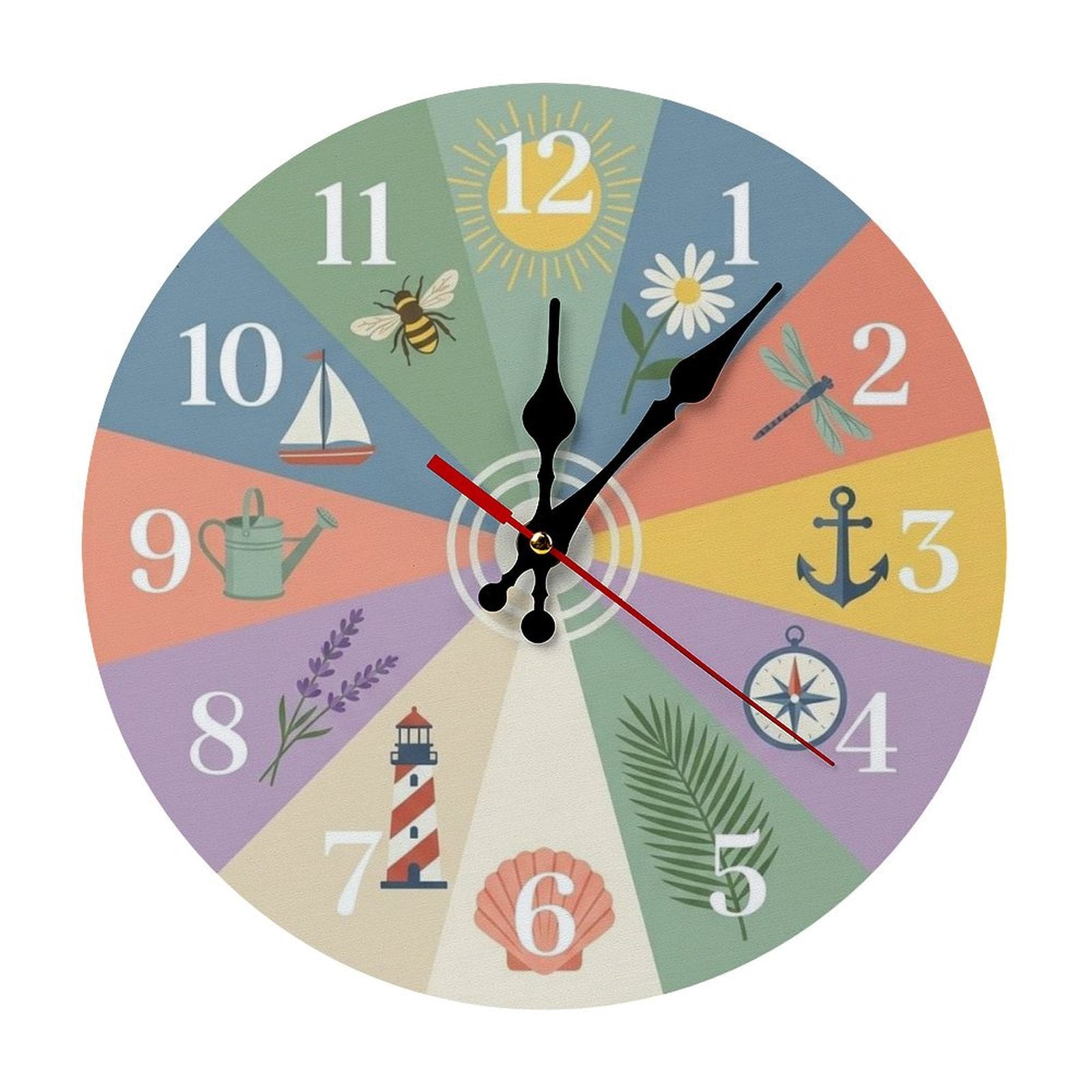 2D Flat Wall Clock Art Print, Silent Non Ticking Battery Operated ...