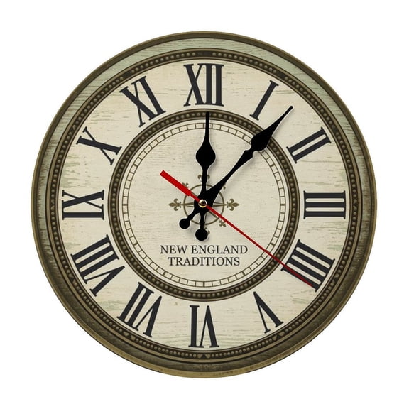 2D Flat Wall Clock Art Print, Silent Non Ticking Battery Operated,New England Traditions Compass Roman Numeral Clock Wall Clock 2D Print Decorative for Bathroom Kitchen Bedroom 10 Inch & 12 Inch, Shi