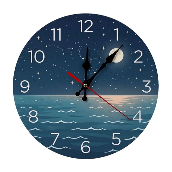 2D Flat Wall Clock Art Print, Silent Non Ticking Battery Operated,Night Sky Constellation Ocean Clock Wall Clock 2D Print Decorative for Bathroom Kitchen Bedroom 10 Inch & 12 Inch, Ships Next Day,No