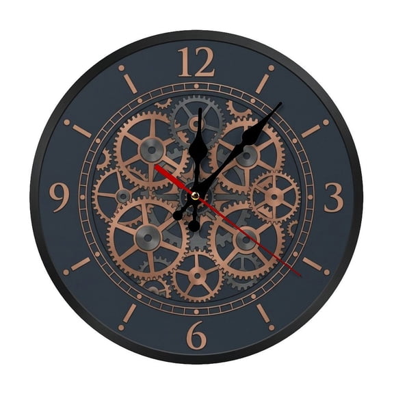 2D Flat Wall Clock Art Print, Silent Non Ticking Battery Operated,Steampunk Open Gear Mechanism Industrial Style Clock Wall Clock 2D Print Decorative for Bathroom Kitchen Bedroom 10 Inch & 12 Inch, S