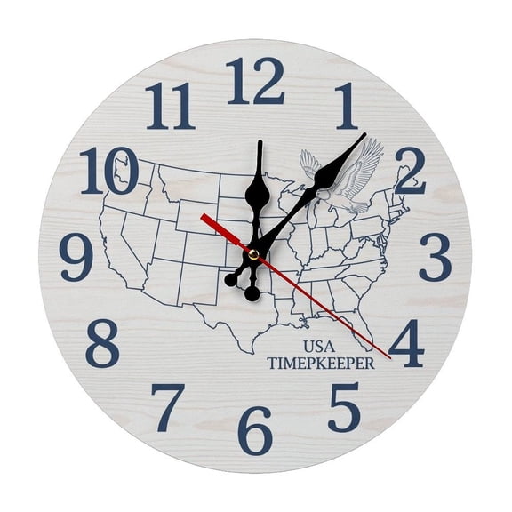 2D Flat Wall Clock Art Print, Silent Non Ticking Battery Operated,USA Map with Bald Eagle Patriotic Wood Grain Clock Wall Clock 2D Print Decorative for Bathroom Kitchen Bedroom 10 Inch & 12 Inch, Shi