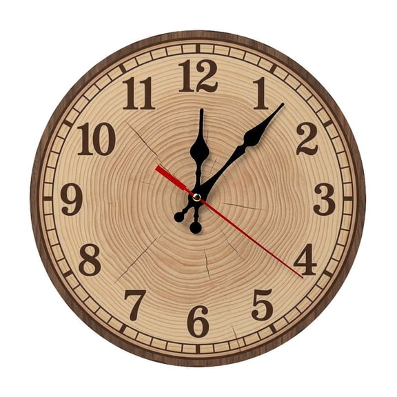 2D Flat Wall Clock Art Print, Silent Non Ticking Battery Operated,Wood Tree Slice Wall Clock Wall Clock 2D Print Decorative for Bathroom Kitchen Bedroom 10 Inch & 12 Inch, Ships Next Day,No Battery