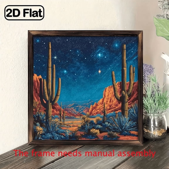 2D Flat Wall Decor, Desert Cactus Art Wooden Sign with Frame, 8x8 Inches, Suitable for Home, Living Room, Bedroom, Office Decoration, Ideal Holiday Gift, Home Decoration, Perfect Gift, Christ