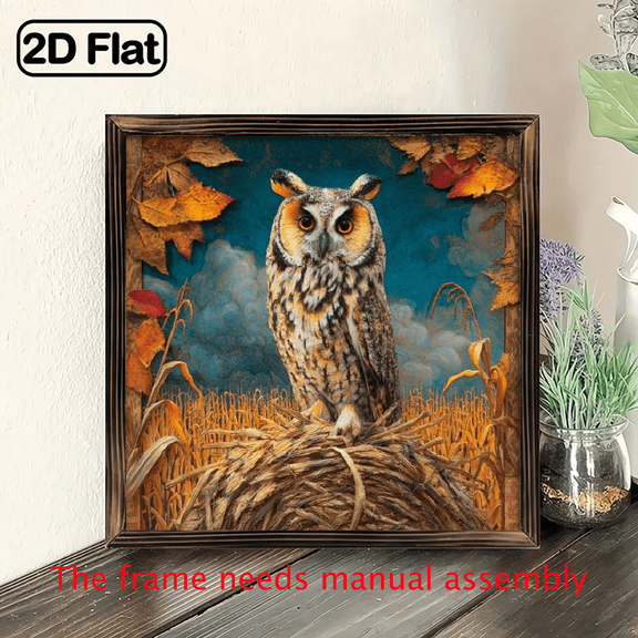 2D Flat Wall Decor, Fall Owl wood frame painting for Front Door, Autumn Owl Wall Art, Rustic Harvest Decor, Country Barn Owl, Fall Decor