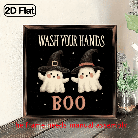2D Flat Wall Decor, Framed Decor with Cartoon Ghosts Pumpkins, Halloween Gifts For Family For Living Room Bedroom Office Bathroom Dorm Home Decor, Ready To Hang