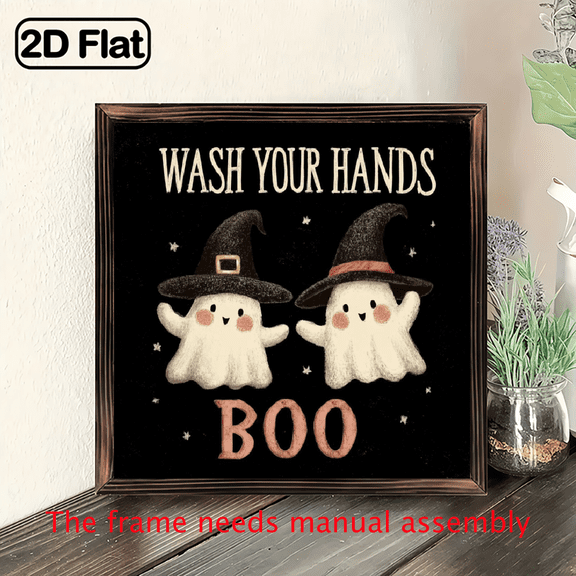 2D Flat Wall Decor, Framed Decor with Cartoon Ghosts Pumpkins, Halloween Gifts For Family For Living Room Bedroom Office Bathroom Dorm Home Decor, Ready To Hang