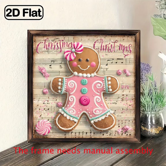 2D Flat Wall Decor, Pink Gingerbread Girl Christmas Sign, Vintage Holiday Decor, Wall Art, Cute Kitchen Sign, Christmas Cookie Print