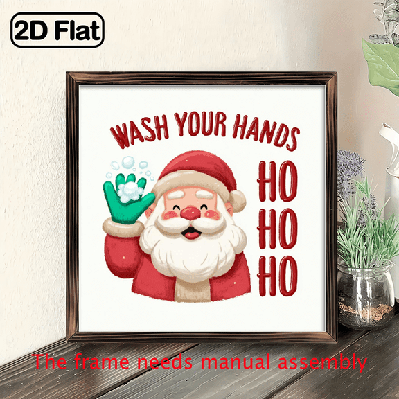 2D Flat, Wall Pediments 8x8inch Wooden Wall Art Sign Christmas Santa Wash Hands Sign 2D Flat Print Wooden Wall Art Holiday Home Decor Easy Wall-Mounted for Kitchen Bathroom Living Room for Hal