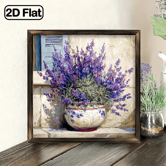 Wall Pediments Vintage Floral Wooden Pendant - Lavender Bouquet Vase Decor - Spring Wall Art or Tabletop Ornament - Mother's Day, Easter, Wedding, Housewarming Gifts - No Power Required