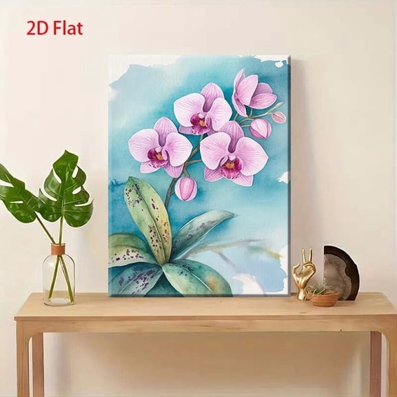 2D Flat Watercolor Phalaenopsis Orchid Wall Art - Elegant Orchid Painting Suitable for Bedroom & Tea Room Decor, Wrapped Canvas Frame, Delicate Floral Chinese Watercolor Style Hanging Picture