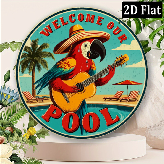 2D Flat, Welcome to Our Pool Metal Sign - 8x8in, Perfect for Home, Yard, Bar Outdoor Decor Durable, Waterproof, Easy-to-Hang Ideal Gift Choice, Perfect for Room Decor