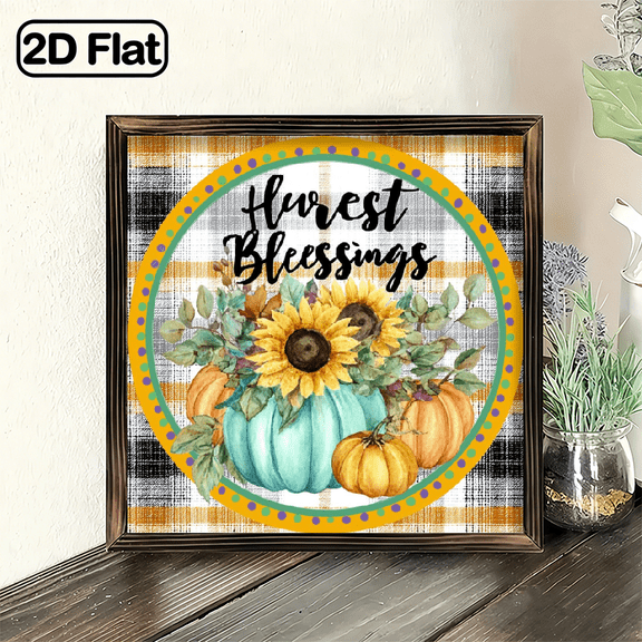 2D Flat, Welcome Sign Front Door Harvest Blessing Pumpkin Round Wood Signs Maple Leaf Sunflower Buffalo Plaid Wooden Plaque Halloween Farm Seasonal Home Wall Decor for Home Kitchen Living Room