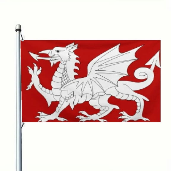 2D Flat White Dragon Anglo-Saxon England Flag, Double-Sided Banner For 1066 Battle Of Hastings History Gift, Durable Outdoor Garden Flag