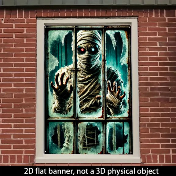 2D Flat/ Window banner, bandage zombie design pattern, 31.5 x 47.2 inches (80x120cm), fashionable 2D pattern, autumn gratitude for the dead Halloween window banner, home kitchen window outdoor courty