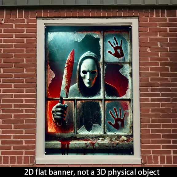 2D Flat/ Window banner, bloody killer zombie design pattern, 31.5x 47.2 inches (80x120cm), fashionable 2D pattern, autumn gratitude for the dead Halloween window banner, home kitchen window outdoor c