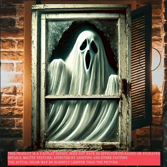 2D Flat/ Window banner, fun ghost greeting design pattern, 31.5 x 47.2 inches (80x120cm), fashionable 2D pattern, autumn gratitude for the dead Halloween window banner, home kitchen window outdoor co