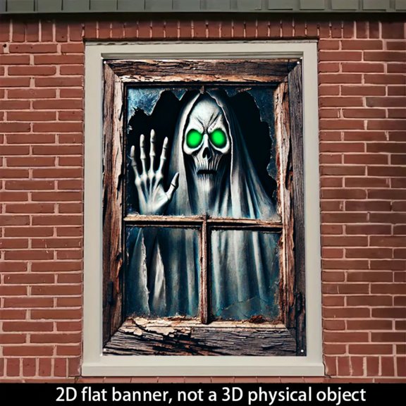 2D Flat/ Window banner, green-eyed female zombie design pattern, 31.5 x 47.2 inches (80x120cm), fashionable 2D pattern, autumn gratitude for the dead Halloween window banner, home kitchen window outd