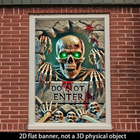 2D Flat/ Window banner, no skull design pattern, 31.5x 47.2 inches (80x120cm), fashionable 2D pattern, autumn gratitude for the dead Halloween window banner, home kitchen window outdoor courtyard law