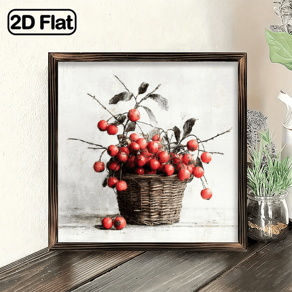 2D Flat - Wood Framed Pastoral Wall Art Mural - Rustic Farmhouse Country Bedroom Painting with Floral landscape panel, for Horizontal for winterAutumn Decorations, 8x8 Inch Decorative S