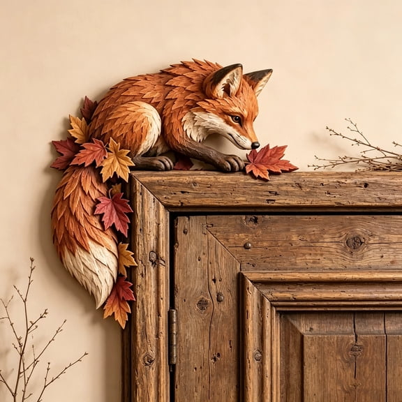 2D Flat Wooden Fox Door Corner, Fox & Fall Maple Leaf Door Topper, Autumn Wall Corner Sign, Farmhouse Home Decor, Thanksgiving Fall Porch Decoration