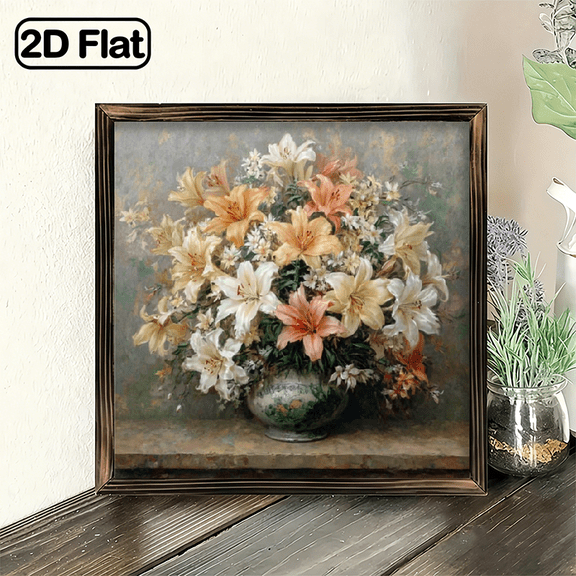 2D Flat - Wooden Frames Featuring Vibrant Nature And Floral Designs, Perfect for Decorating Living Rooms, Kitchens, Dining Areas, And Bedrooms an Ideal Mother'S Day Gift, 8x8 Inch Decorative Si