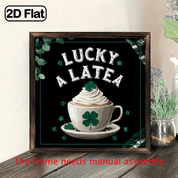 2D Flat, Wooden St Patrick's Day Lucky Plaque Wall Decor - Thickable-for-dePTH Only Suitable for Decorating Irish Lucky Wood Frame Wall Hanging, Rustic Wood Plaque for, Office - 8x8inch Wooden Or