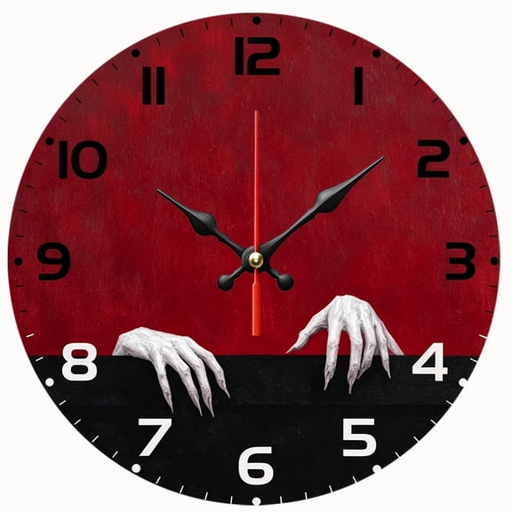 2D Flat Wooden Wall Clock,Clawed Hands Dracula Gothic Kitchen Clocks Wall,Halloween Wall Clock Silent Non-Ticking for Living Room, Kitchen, Bathroom, Bedroom, Office - AA Battery Not Included