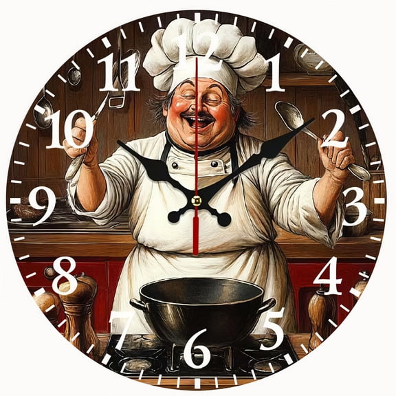 2D Flat Wooden Wall Clock,Cooking Utensils Theme Wall Clock,Wooden Wall Clock Perfect for Living Room, Dorm, Bedroom, Kitchen, Home Office & More, Wall Clock Living Room - AA Battery Not Included
