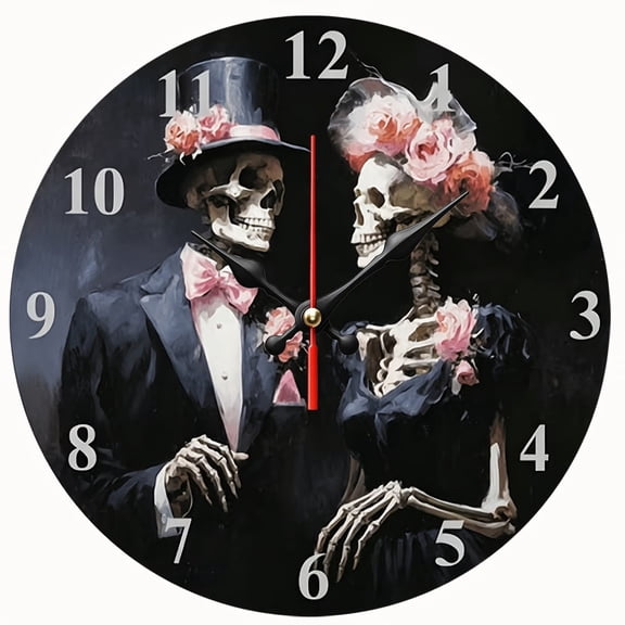 2D Flat Wooden Wall Clock,Funny Retro Skull Wooden Clock,Silent Non-Ticking,Wooden Halloween Party Decor Wall Clocks for Living Room, Kitchen, Home,Bathroom, Bedroom - AA Battery Not Included