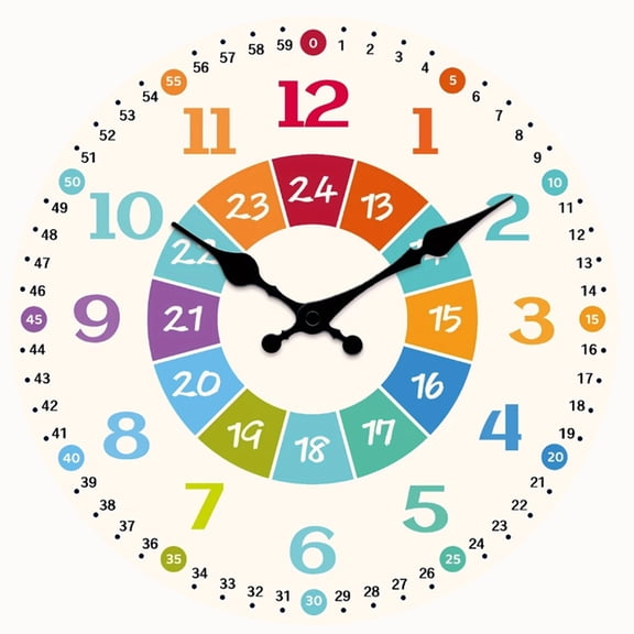 2D Flat Wooden Wall Clock, Modern Analog Teaching Wall Clock, Fun Wooden Silent Wall Clock, Colorful Digital Clock for Home, Classroom, Bedroom,Ideal for Education, Friends - AA Battery Not Included