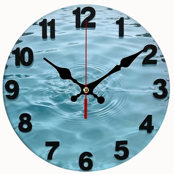 2D Flat Wooden Wall Clock, Modern Minimalist Water Ripple Pattern, Silent Non-Ticking for Farmhouse, Patio, Garden & Zen Space, AA Battery Not Included