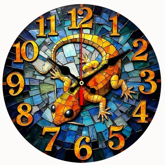 2D Flat Wooden Wall Clock,Vintage Lizard theme wooden circular silent wall clock, suitable for modern home art decoration - AA Battery Not Included