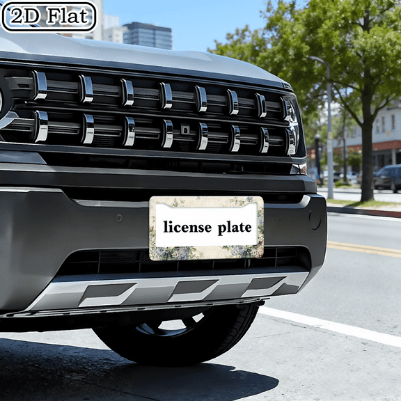 2D Flat, a Single-metal License Plate Frame Featuring an Exquisite Floral Pattern Design, Suitable for American and Many International Car Models.