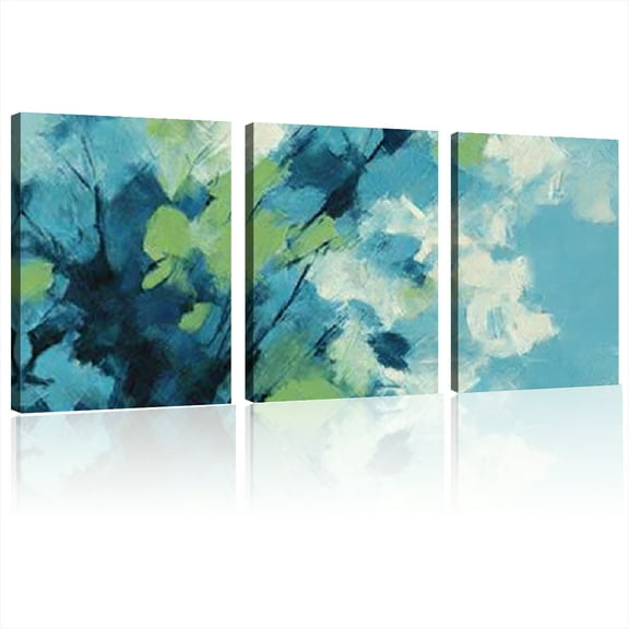 2D Flat framed Abstract Teal Green Blue Canvas Painting Large Artwork for Walls Suitable for decorating Living Room Bedroom Bathroom Office and Kitchen Art Work for Wall Decor 12*16inch*3pcs