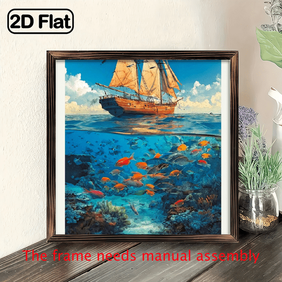 2D Flat, izable Nautical Fishing Boat - Wooden Framed Sea Painting Suitable for Living Room, Bedroom, Office - Size Design, ized Picture Upload - Vintage Decor.wooden framed painting