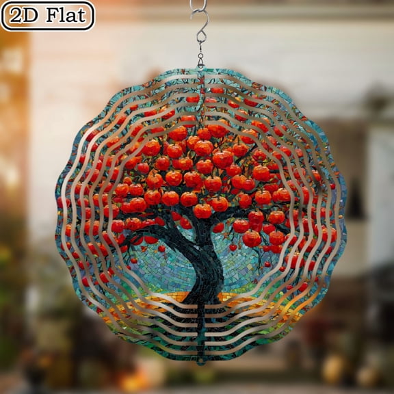 2D Flat1pc 10x10 Inch Colorful Metal Wind Chime with Autumn Tree Design - Vibrant Red Apples, 360 Rotating Outdoor Garden Decor, All-Weather Durable Metal Art for Patio, Yard, or Gift