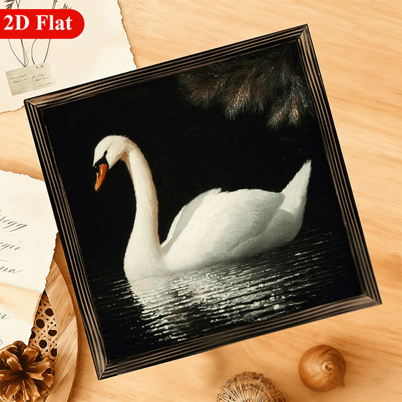 2D FlatPerfect Gift 1pc Victorian Style White Swan Wooden Framed Wall Art - 12x12 Inch Serene Water Reflection Painting, Rustic Farmhouse Decor for Bathroom, Living Room, Office, Perfect Gift f