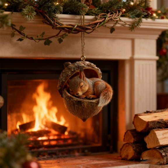 2D Forest Animal Acorn Ornaments, Cozy Forest Christmas Ornaments for Christmas Tree, 2026 New Pine Cone Decoration, Woodland Creature Figurine, Resin Hanging Ornament Home Party Decor