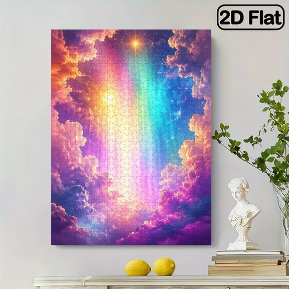2D Frameless Paper Jigsaw Puzzle, 500pc, 20.4x14.9 in, Magical Ethereal Dreamlike Rainbow Cloudy Sky Design, Educational, Great Gift for Dreamers, Perfect for Holidays and Home Decor.